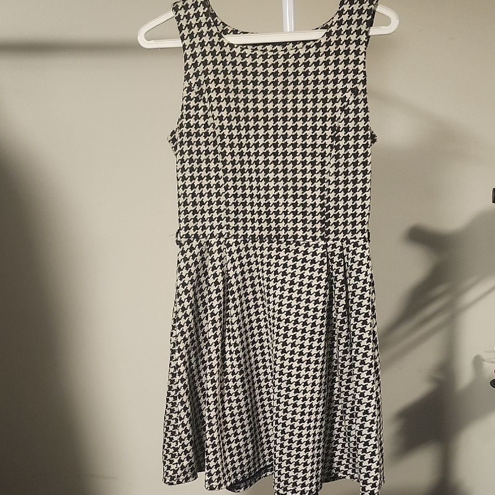 Houndstooth Mini Dress Black White Women Size M Classic Chic